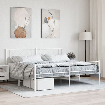 Cama Matrimonial | Cama Para Adultos | Estructura Cama Metal Con Cabecero Y Pie Cama Blanco 183x213 Cm Cfw196640