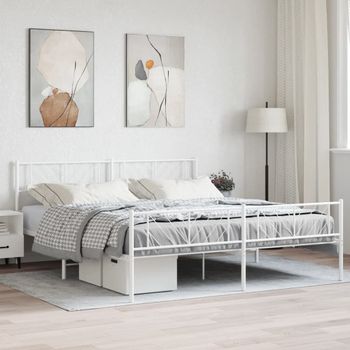 Cama Matrimonial | Cama Para Adultos | Estructura Cama Metal Con Cabecero Y Pie Cama Blanco 183x213 Cm Cfw434148