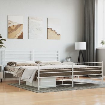 Cama Matrimonial | Cama Para Adultos | Estructura Cama Metal Con Cabecero Y Pie Cama Blanco 183x213 Cm Cfw821241