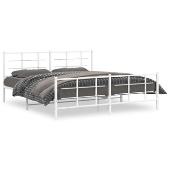 Cama Matrimonial | Cama Para Adultos | Estructura Cama Metal Con Cabecero Y Pie Cama Blanco 183x213 Cm Cfw301307