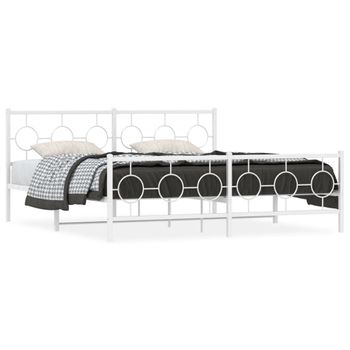 Cama Matrimonial | Cama Para Adultos | Estructura Cama Metal Con Cabecero Y Pie Cama Blanco 183x213 Cm Cfw35585