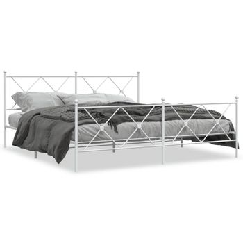 Cama Matrimonial | Cama Para Adultos | Estructura Cama Metal Con Cabecero Y Pie Cama Blanco 183x213 Cm Cfw69158