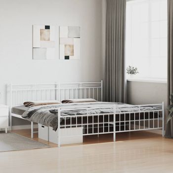 Cama Matrimonial | Cama Para Adultos | Estructura Cama Metal Con Cabecero Y Pie Cama Blanco 193x203 Cm Cfw385628