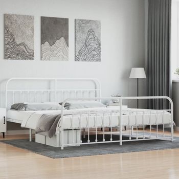 Cama Matrimonial | Cama Para Adultos | Estructura Cama Metal Con Cabecero Y Pie Cama Blanco 193x203 Cm Cfw592091