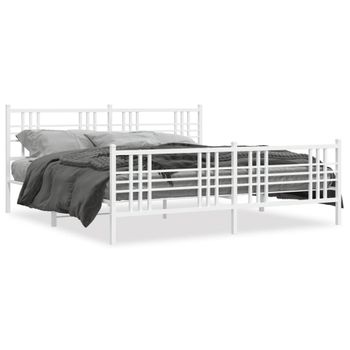 Cama Matrimonial | Cama Para Adultos | Estructura Cama Metal Con Cabecero Y Pie Cama Blanco 193x203 Cm Cfw693162