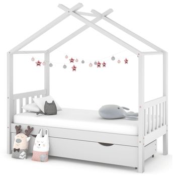 Cama Individual | Cama Infantil | Estructura Cama Niños Con Cajón Madera Pino Blanco 80x160 Cm Cfw683428