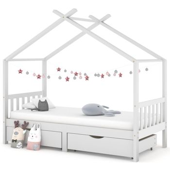 Cama Individual | Cama Infantil | Estructura Cama Niños Y Cajones Madera Maciza Blanca 90x200 Cm Cfw602152