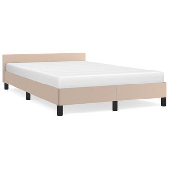 Cama Matrimonial | Cama Para Adultos | Estructura Cama Y Cabecero Cuero Sintético Capuchino 120x190 Cm Cfw808784