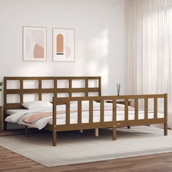 Cama Matrimonial | Cama Para Adultos | Estructura Cama Y Cabecero Madera Maciza Marrón Miel 200x200 Cm Cfw462948