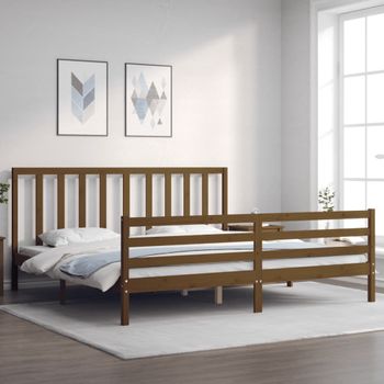 Cama Matrimonial | Cama Para Adultos | Estructura Cama Y Cabecero Madera Maciza Marrón Miel 200x200 Cm Cfw907806