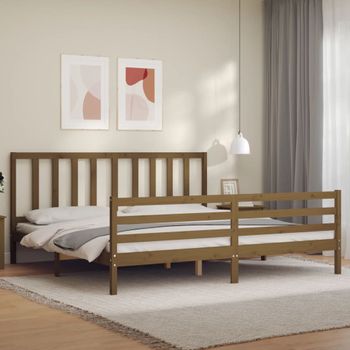 Cama Matrimonial | Cama Para Adultos | Estructura Cama Y Cabecero Madera Maciza Marrón Miel 200x200 Cm Cfw825815