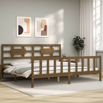 Cama Matrimonial | Cama Para Adultos | Estructura Cama Y Cabecero Madera Maciza Marrón Miel 200x200 Cm Cfw836543