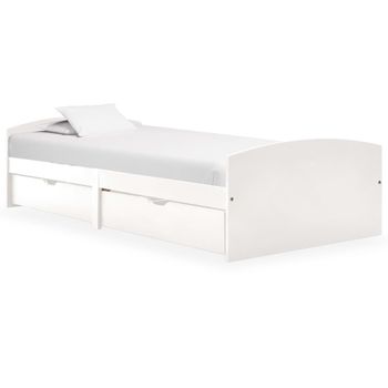 Cama Para Adultos | Estructura De Cama 2 Cajones Madera Maciza Pino Blanca 90x200cm Cfw793937