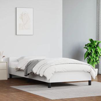 Cama Individual | Cama Para Adultos | Estructura De Cama Cabecero Cuero Sintético Blanco 100x200 Cm Cfw203982