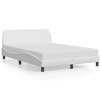 Cama Matrimonial | Cama Para Adultos | Estructura De Cama Cabecero Cuero Sintético Blanco 140x190 Cm Cfw189788