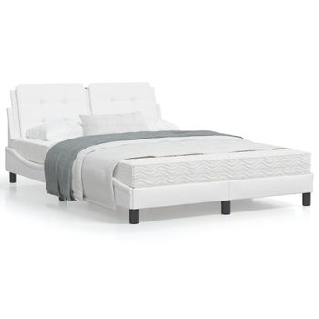 Cama Matrimonial | Cama Para Adultos | Estructura De Cama Cabecero Cuero Sintético Blanco 140x190 Cm Cfw88228