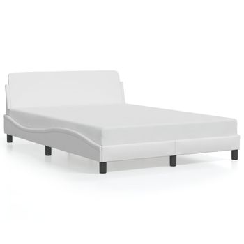 Cama Matrimonial | Cama Para Adultos | Estructura De Cama Cabecero Cuero Sintético Blanco 140x200 Cm Cfw806432