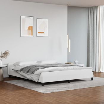 Cama Matrimonial | Cama Para Adultos | Estructura De Cama Cabecero Cuero Sintético Blanco 160x200 Cm Cfw863834