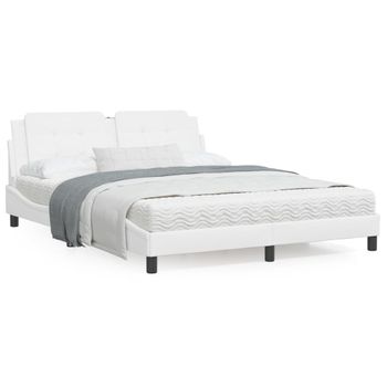 Cama Matrimonial | Cama Para Adultos | Estructura De Cama Cabecero Cuero Sintético Blanco 160x200 Cm Cfw64426