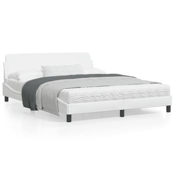 Cama Matrimonial | Cama Para Adultos | Estructura De Cama Cabecero Cuero Sintético Blanco 160x200 Cm Cfw177875