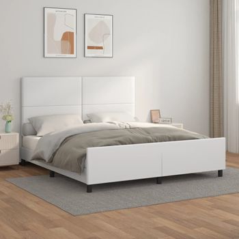 Cama Matrimonial | Cama Para Adultos | Estructura De Cama Cabecero Cuero Sintético Blanco 180x200 Cm Cfw969925