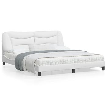 Cama Matrimonial | Cama Para Adultos | Estructura De Cama Cabecero Cuero Sintético Blanco 180x200 Cm Cfw517601