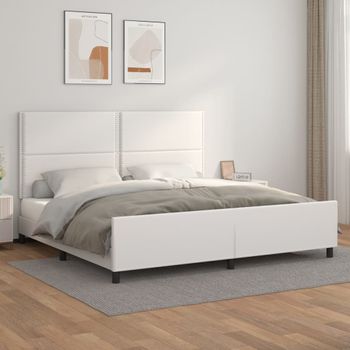 Cama Matrimonial | Cama Para Adultos | Estructura De Cama Cabecero Cuero Sintético Blanco 200x200 Cm Cfw808400