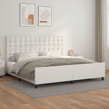 Cama Matrimonial | Cama Para Adultos | Estructura De Cama Cabecero Cuero Sintético Blanco 200x200 Cm Cfw889203