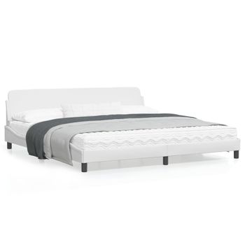 Cama Matrimonial | Cama Para Adultos | Estructura De Cama Cabecero Cuero Sintético Blanco 200x200 Cm Cfw380045