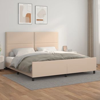 Cama Matrimonial | Cama Para Adultos | Estructura De Cama Cabecero Cuero Sintético Capuchino 200x200cm Cfw295480