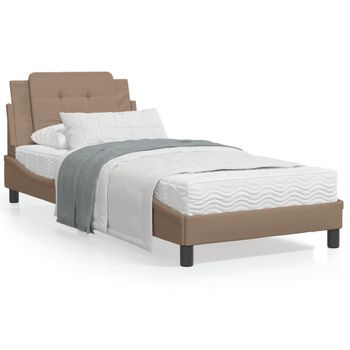 Cama Individual | Cama Para Adultos | Estructura De Cama Cabecero Cuero Sintético Capuchino 90x190 Cm Cfw15401