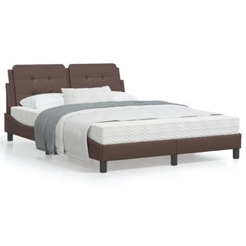 Cama Matrimonial | Cama Para Adultos | Estructura De Cama Cabecero Cuero Sintético Marrón 120x200 Cm Cfw46970