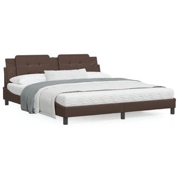 Cama Matrimonial | Cama Para Adultos | Estructura De Cama Cabecero Cuero Sintético Marrón 180x200 Cm Cfw83251