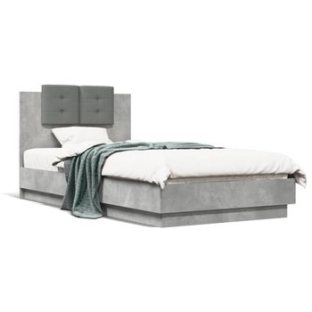 Cama Para Adulto | Cama Individual | Estructura De Cama Cabecero Luces Led Gris Hormigón 75x190 Cm Cfw220997