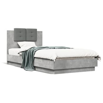 Cama Para Adulto | Cama Individual | Estructura De Cama Cabecero Luces Led Gris Hormigón 90x200 Cm Cfw591605