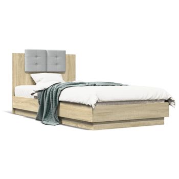 Cama Para Adulto | Cama Individual | Estructura De Cama Cabecero Luces Led Roble Sonoma 75x190 Cm Cfw395488