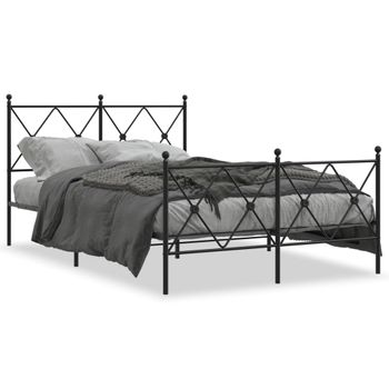 Cama Matrimonial | Cama Para Adultos | Estructura De Cama Cabecero Y Estribo Metal Negro 120x200 Cm Cfw51982