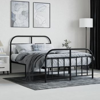 Cama Matrimonial | Cama Para Adultos | Estructura De Cama Cabecero Y Pie De Cama Metal Negro 120x200cm Cfw756146