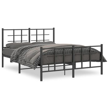 Cama Matrimonial | Cama Para Adultos | Estructura De Cama Cabecero Y Estribo Metal Negro 135x190 Cm Cfw691161