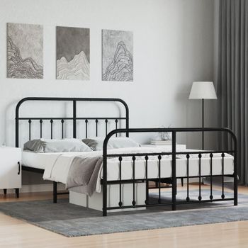 Cama Matrimonial | Cama Para Adultos | Estructura De Cama Cabecero Y Pie De Cama Metal Negro 135x190cm Cfw197142