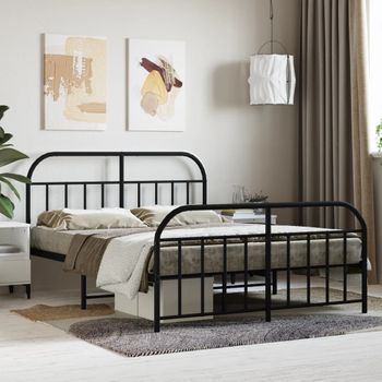 Cama Matrimonial | Cama Para Adultos | Estructura De Cama Cabecero Y Pie De Cama Metal Negro 135x190cm Cfw611472