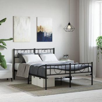 Cama Matrimonial | Cama Para Adultos | Estructura De Cama Cabecero Y Estribo Metal Negro 140x190 Cm Cfw359819