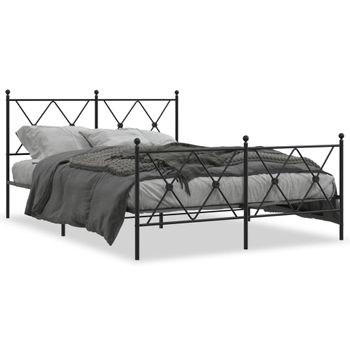 Cama Matrimonial | Cama Para Adultos | Estructura De Cama Cabecero Y Estribo Metal Negro 140x190 Cm Cfw49326