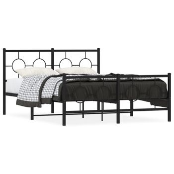 Cama Matrimonial | Cama Para Adultos | Estructura De Cama Cabecero Y Estribo Metal Negro 140x190 Cm Cfw974808