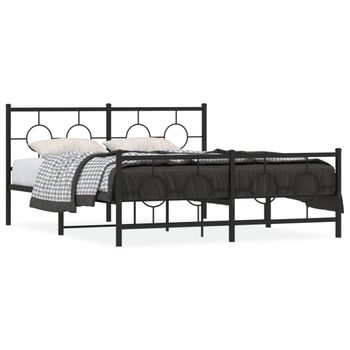 Cama Matrimonial | Cama Para Adultos | Estructura De Cama Cabecero Y Estribo Metal Negro 150x200 Cm Cfw167857