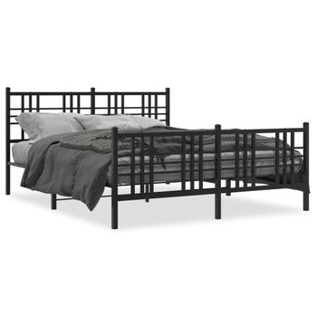 Cama Matrimonial | Cama Para Adultos | Estructura De Cama Cabecero Y Estribo Metal Negro 160x200 Cm Cfw249156