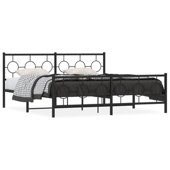 Cama Matrimonial | Cama Para Adultos | Estructura De Cama Cabecero Y Estribo Metal Negro 180x200 Cm Cfw212363