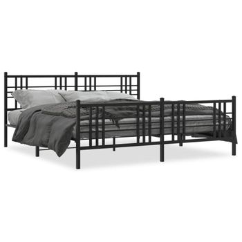 Cama Matrimonial | Cama Para Adultos | Estructura De Cama Cabecero Y Estribo Metal Negro 180x200 Cm Cfw807625