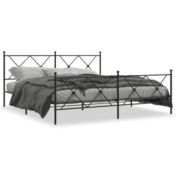 Cama Matrimonial | Cama Para Adultos | Estructura De Cama Cabecero Y Estribo Metal Negro 180x200 Cm Cfw45359