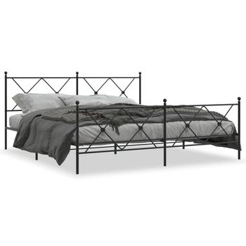 Cama Matrimonial | Cama Para Adultos | Estructura De Cama Cabecero Y Estribo Metal Negro 183x213 Cm Cfw80574